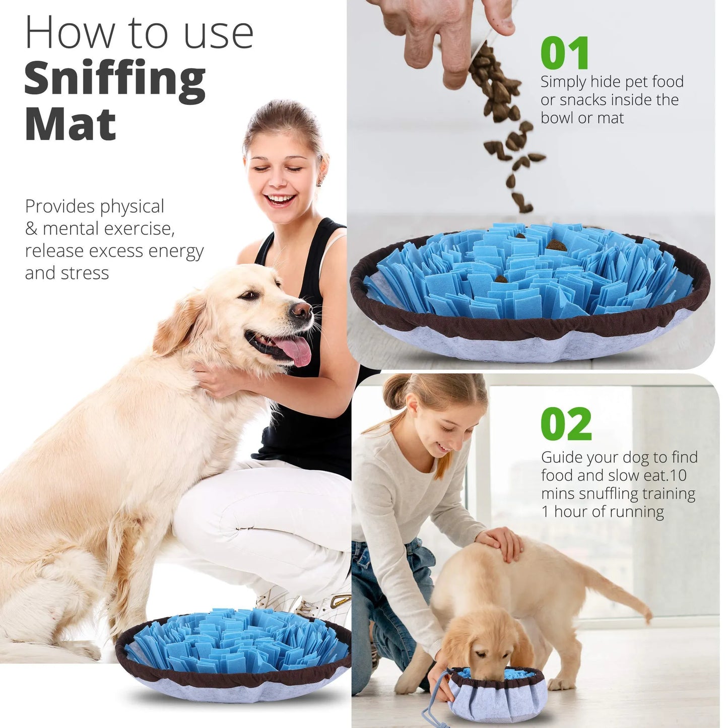PET ARENA Adjustable Snuffle Foraging mat Dog Mental Puzzle Interactive Stimulation Toys for Smell Training and Slow Eating Stress Relief for Feeding Dog