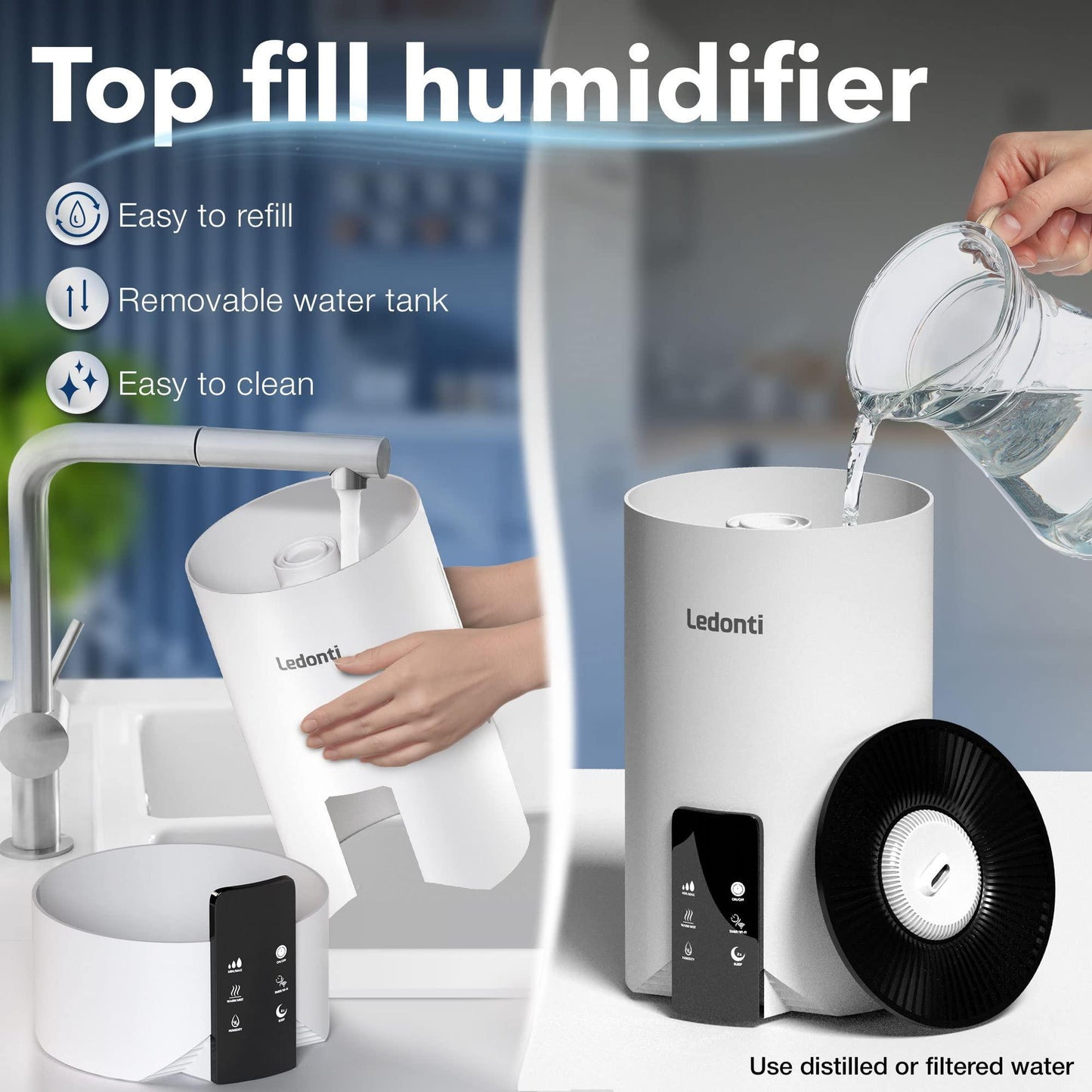 WiFi Control Humidifiers for Bedroom   Dual Mist (Cool & Warm) ! Humidifier 4L Big Capacity Top Fill Water Tank Quie Humidifier for Large Rooms Home Living Office Baby   Ultrasonic Humidifier