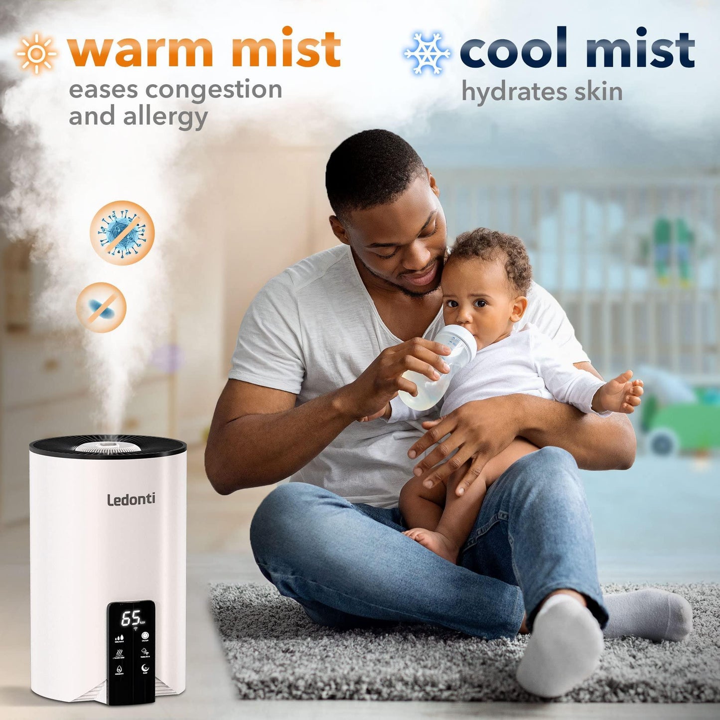 WiFi Control Humidifiers for Bedroom   Dual Mist (Cool & Warm) ! Humidifier 4L Big Capacity Top Fill Water Tank Quie Humidifier for Large Rooms Home Living Office Baby   Ultrasonic Humidifier