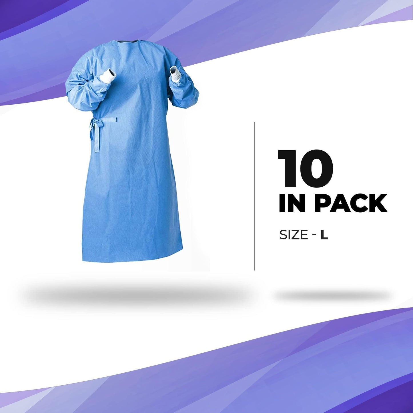 AMZ Medical Supply Hospital Disposable Gowns Large Blue Medical Isolation Gowns Disposable 10 Pack 50 GSM Polypropylene Medical Gowns for Women and Men with Knit Wrists Neck and Waist Ties