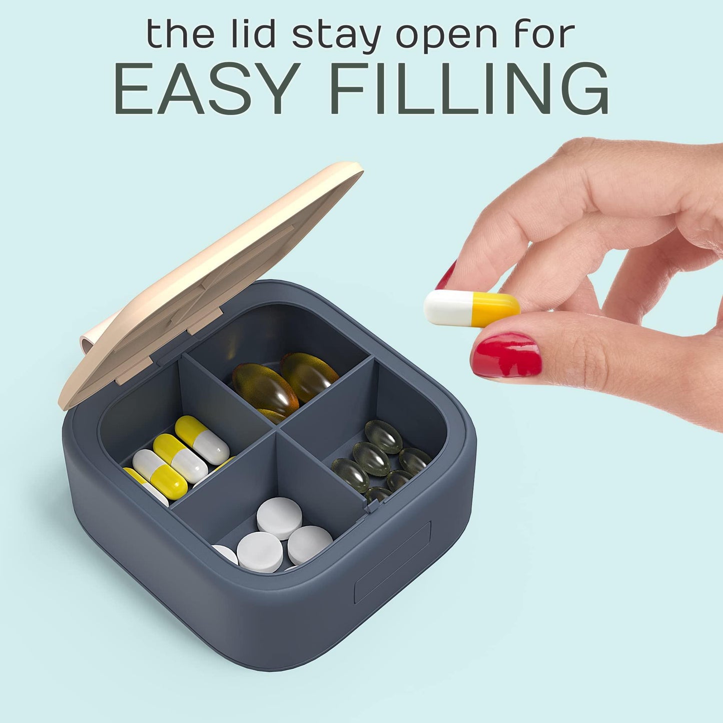 Travel Medicine Pill Organizer Small Pill Box for Purse Mini Pill Case Cute Pill Container Portable Pill Holder Compact Vitamin Supplement Dispenser Pretty Pocket Medication Storage Daily Pills Boxes