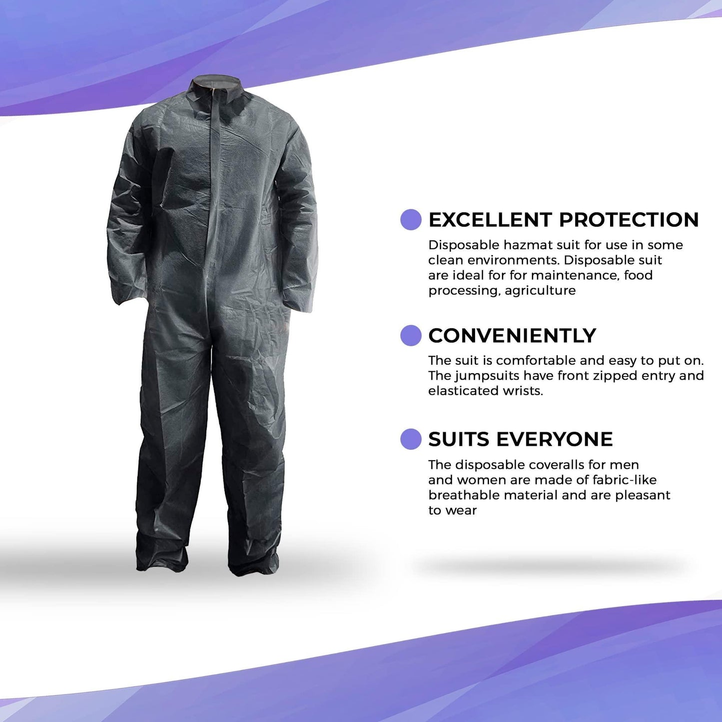 AMZ Medical Supply Disposable Coveralls for Men and Women XX Large Pack of 5 Gray Hazmat Suits Disposable with Zip Elastic Wrists 50 GSM Polypropylene Hazmat Suit Sturdy Paint Suit Disposable