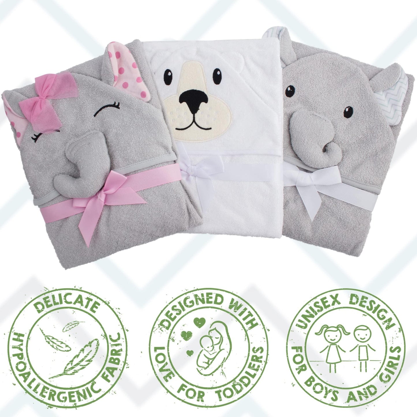 PUREVACY Hooded Baby Towels 33 x 33 Inch. Pink Terry Cotton Baby Bath Towels Hooded with Elephant Face and Ears. Soft Toddler Hooded Towels for Boy Girl. Absorbent Hooded Baby Towel