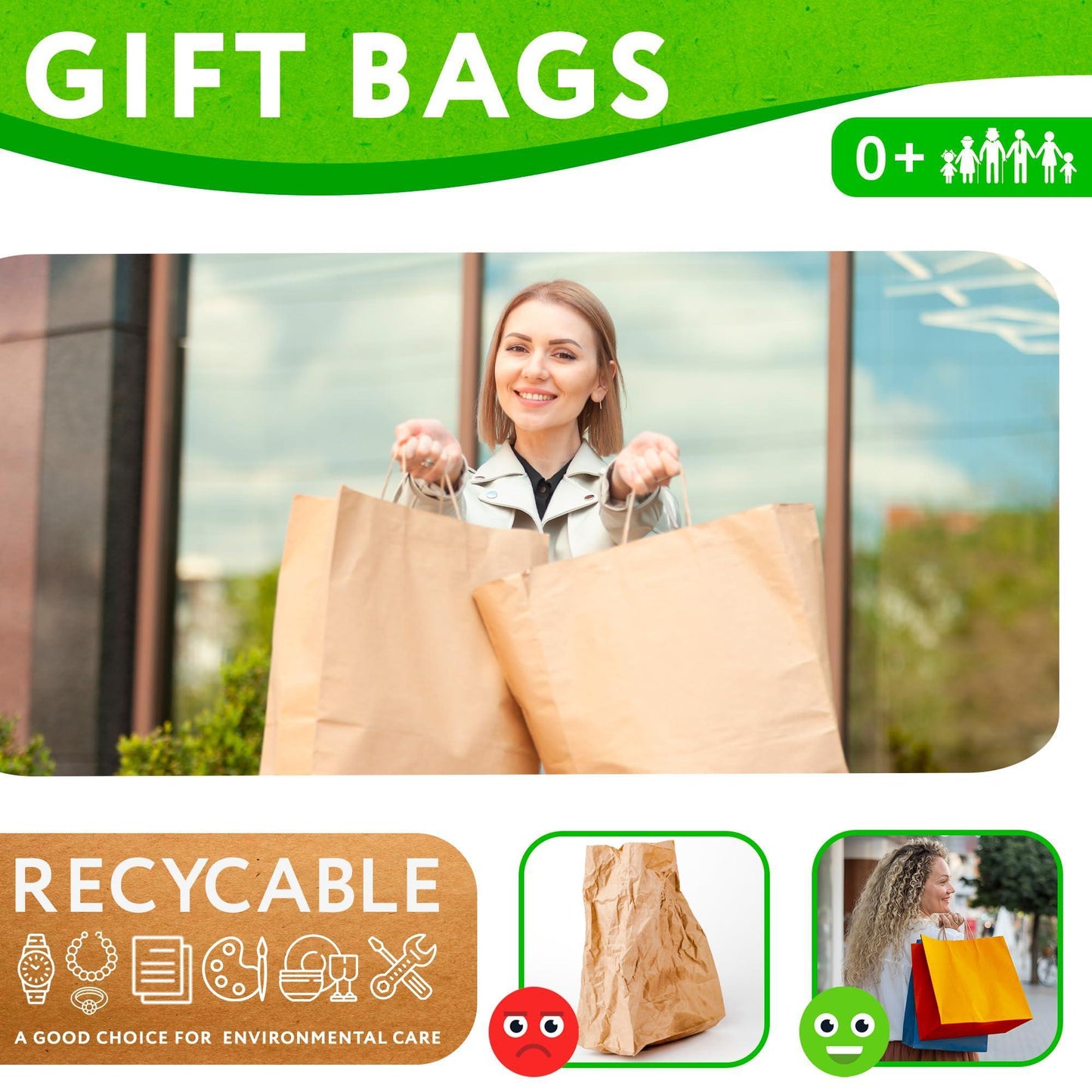 Kraft Paper Bags with Handles. Biodegradable 150 GSM Paper Shopping Bags with Handles for Any Occasion