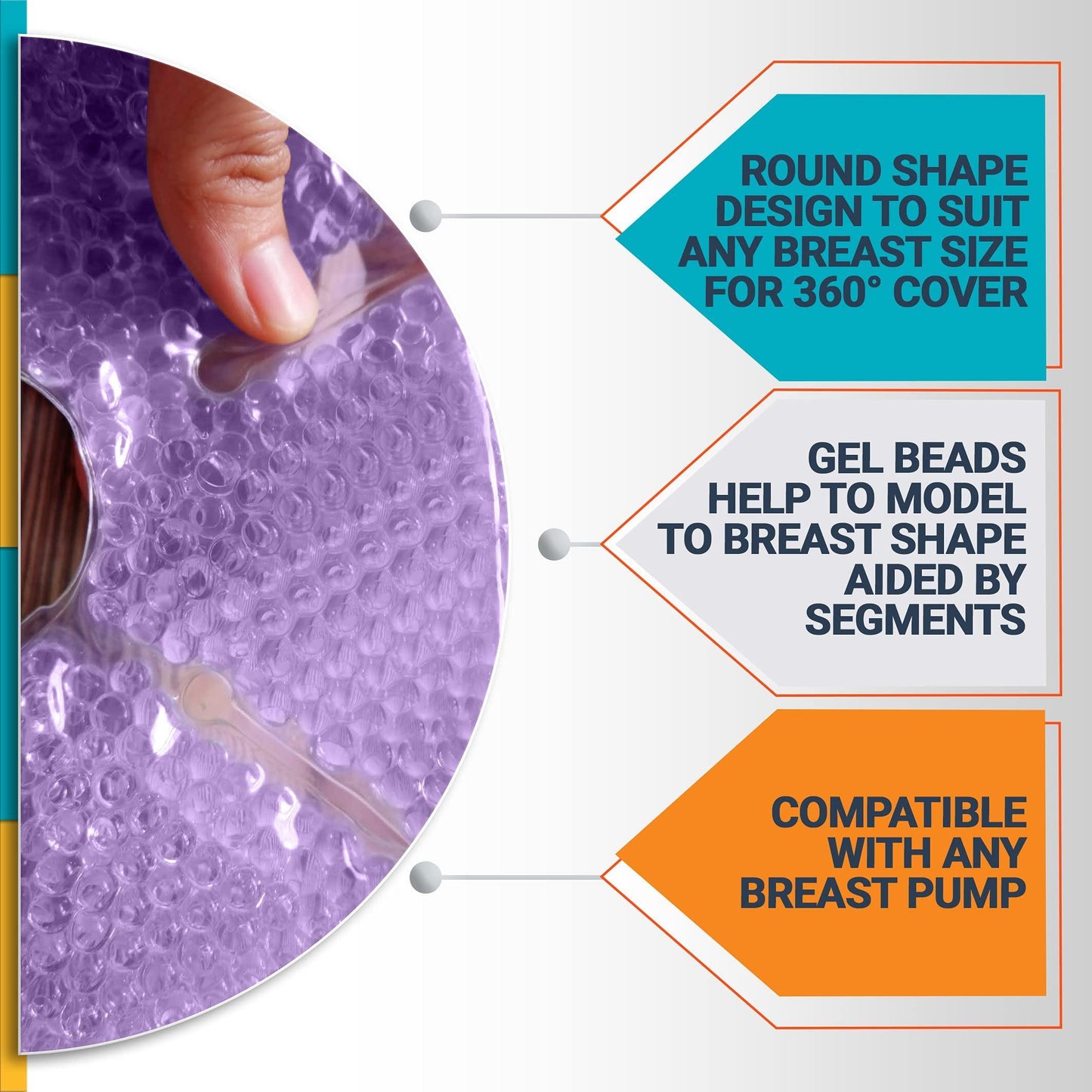 Purple Lactation Massaging Gel Pads for Breastfeeding Nurse and Soothes Clogged Milk Ducts Improve Milk Flow Reusable Kit of 2 Pairs Pads with Covers Relieves Pain.