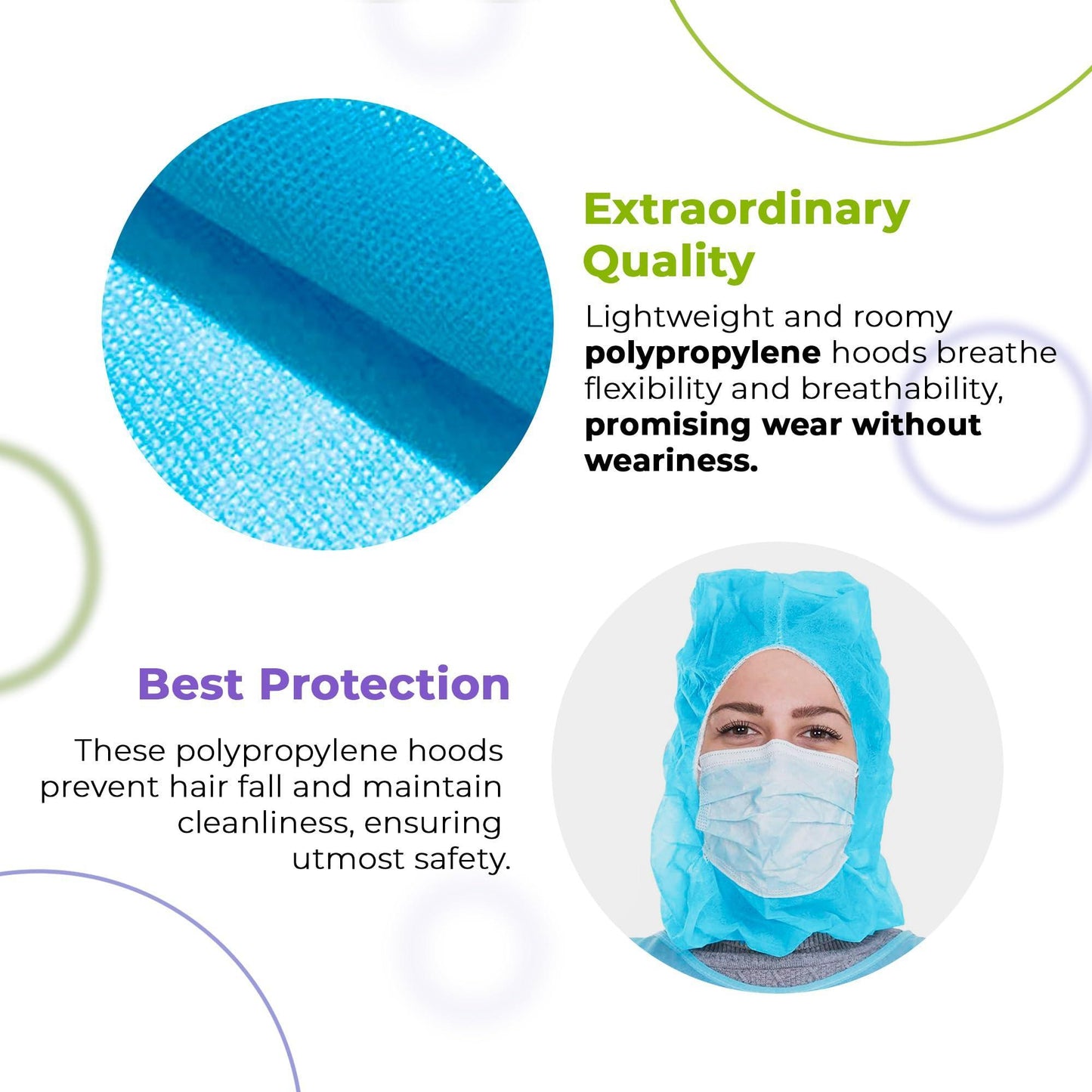 AMZ Disposable Hood Caps One Size. 100 Pack of Blue Polypropylene Surgical Hood Caps with Elastic Edge. Full Face Hair Net. Breathable Disposable Hoods. Disposable Bouffant Hoods