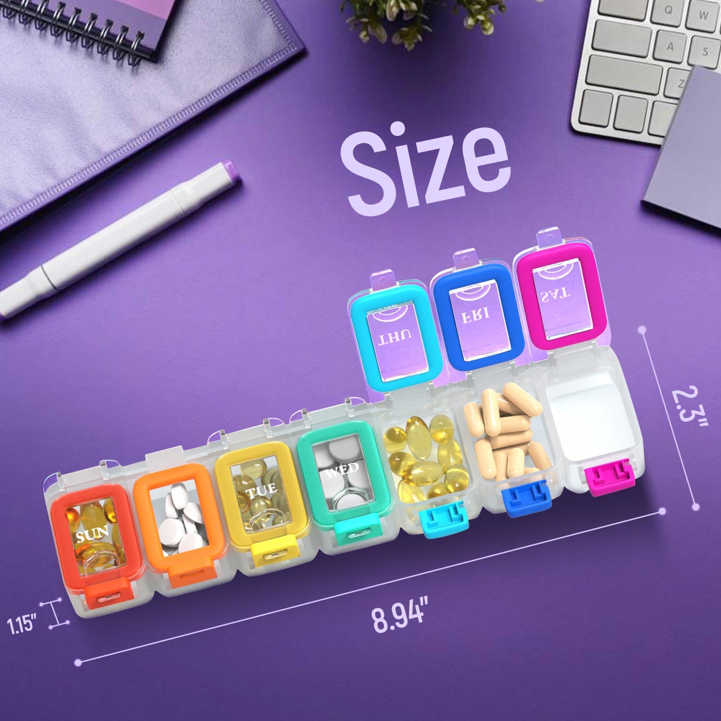 Weekly Medicine Pill Organizer Waterproof 7 Day Large Pill Box Daily Pill Case Cute Vitamin Organizer Portable Pill Container Travel Pills Holder XL Supplement Medication Dispenser One a Day