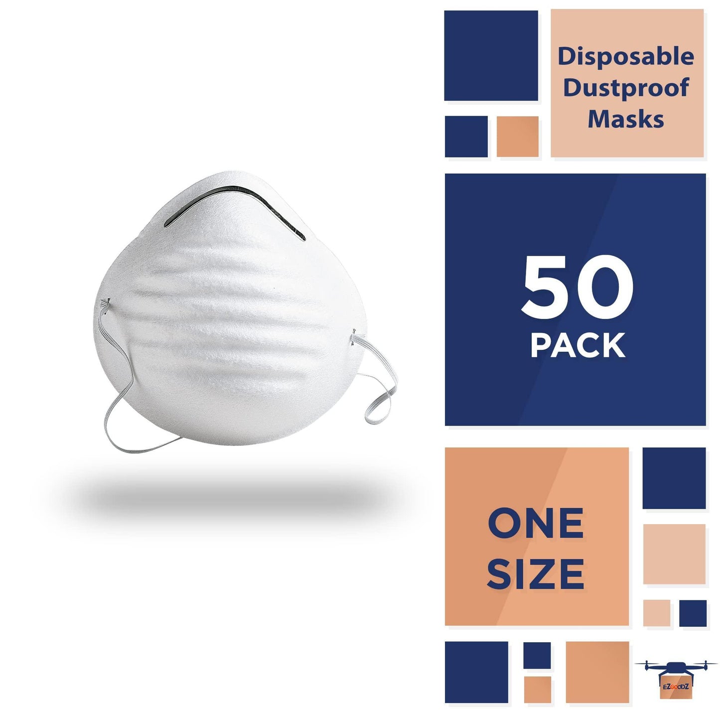 White Face Masks One Size Disposable Masks for Adults 50 Pack Polypropylene Masks with Nose Wire Cup Dust Safety Masks Particulate Respirators Protective with Nose Clip Elastic Ear Loops