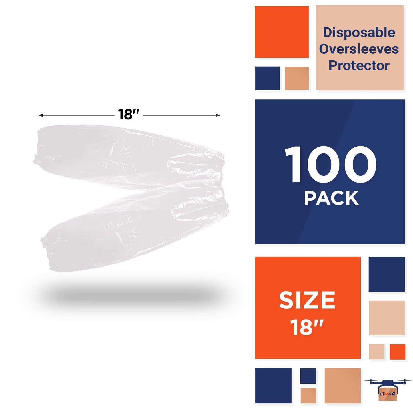 AMAZING Disposable Clear Oversleeves 18 . Pack of 100 Embossed Plastic Waterproof PPE Arm Covers with Elastic Wrist Elbow. Polyethylene 1 Mil Protective Sleeves for Work in Food Service Industrial.