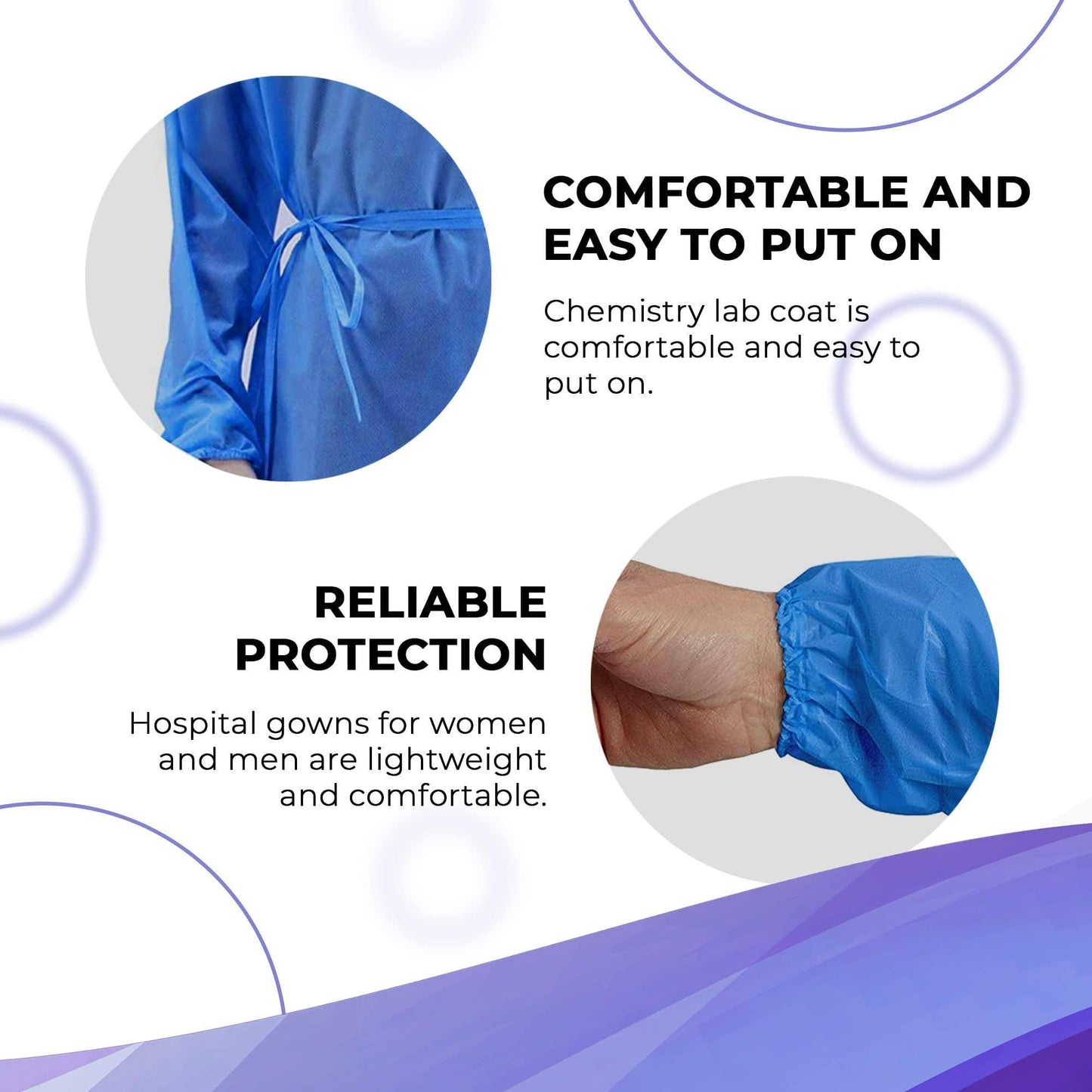 AMZ Medical Supply Hospital Disposable Gowns with Sleeves Large Pack of 10 Blue PP   PE Medical Isolation Gowns Disposable Medical Gowns for Women and Men with Neck Waist Ties Elastic Wrists