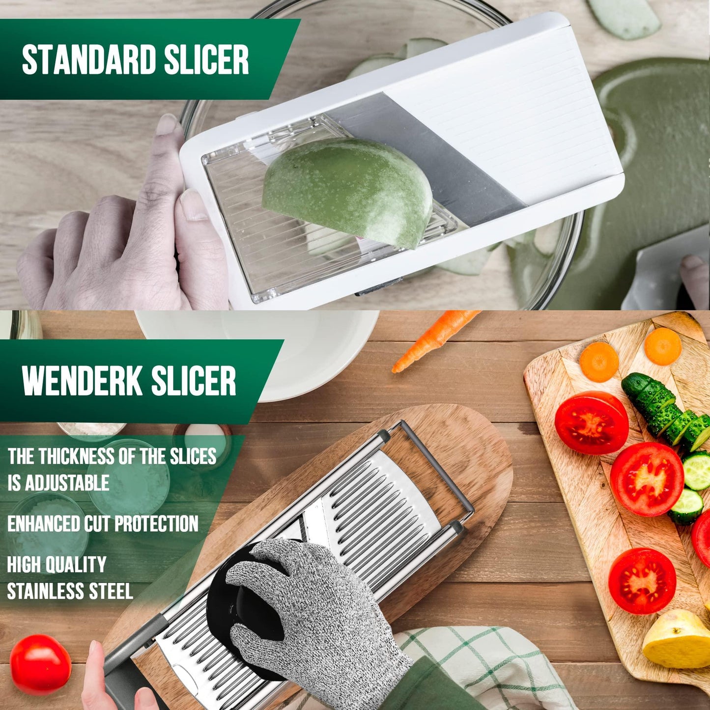 Adjustable Stainless Steel Mandoline Food Slicer with Cut Resistant Gloves [Upgraded]   Professional Handheld Kitchen Mandolin Julienne Cutter for Slicing Vegetables Fruits Chips French Fry