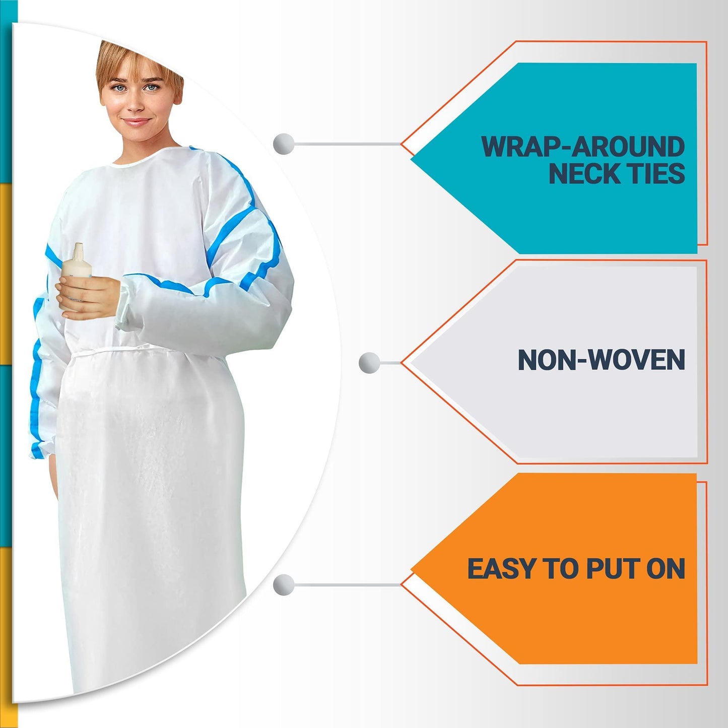 Hospital Disposable Gowns with Sleeves Large Size Microporous PPE Medical Isolation Gowns Disposable 50 GSM Waterproof Medical Gowns for Women and Men with Elastic Wrists Waist Neck Ties