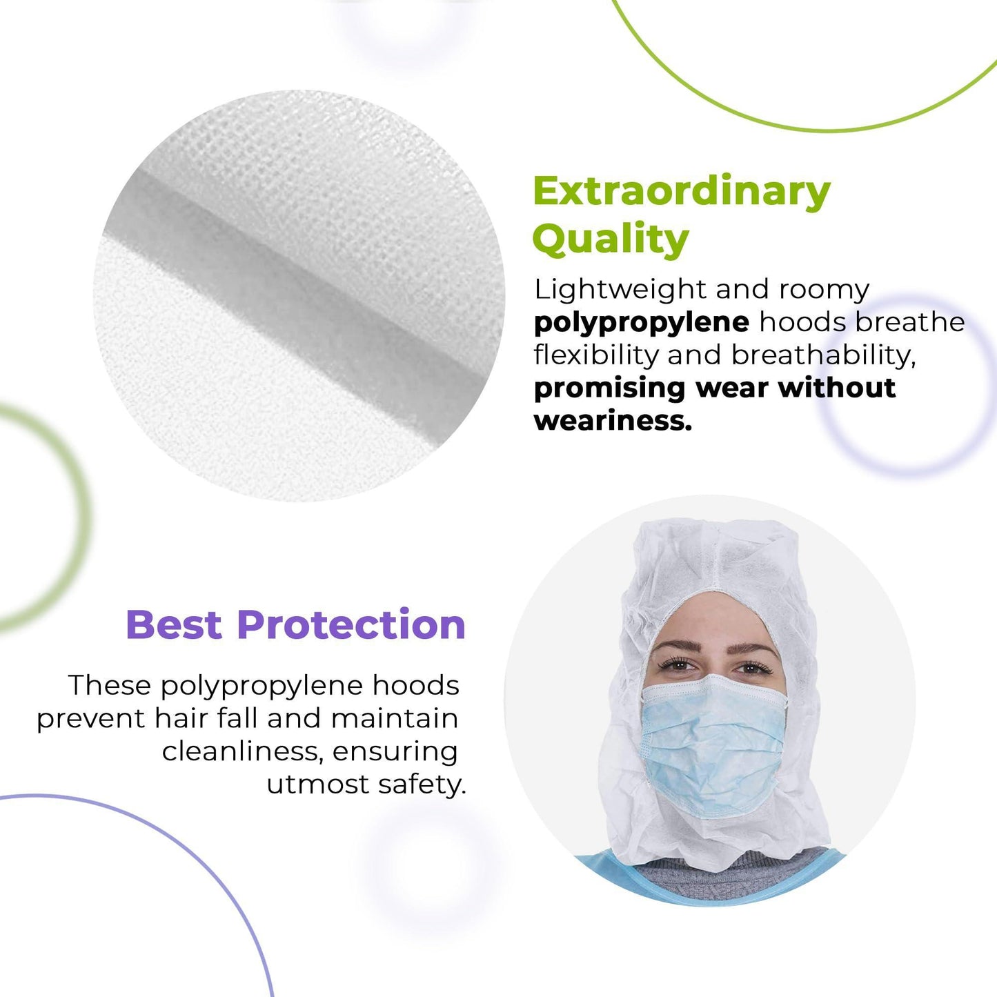 AMZ Disposable Hood Caps One Size. 100 Pack of White Polypropylene Surgical Hood Caps with Elastic Edge. Full Face Hair Net. Breathable Disposable Hoods. Disposable Bouffant Hoods