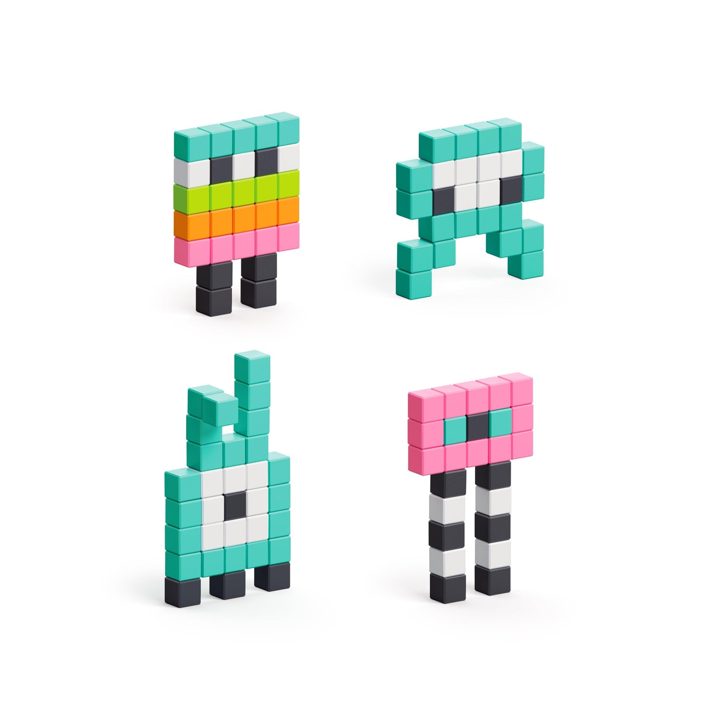 PIXIO Mini Monsters - 100 Magnetic Blocks in 6 Colors