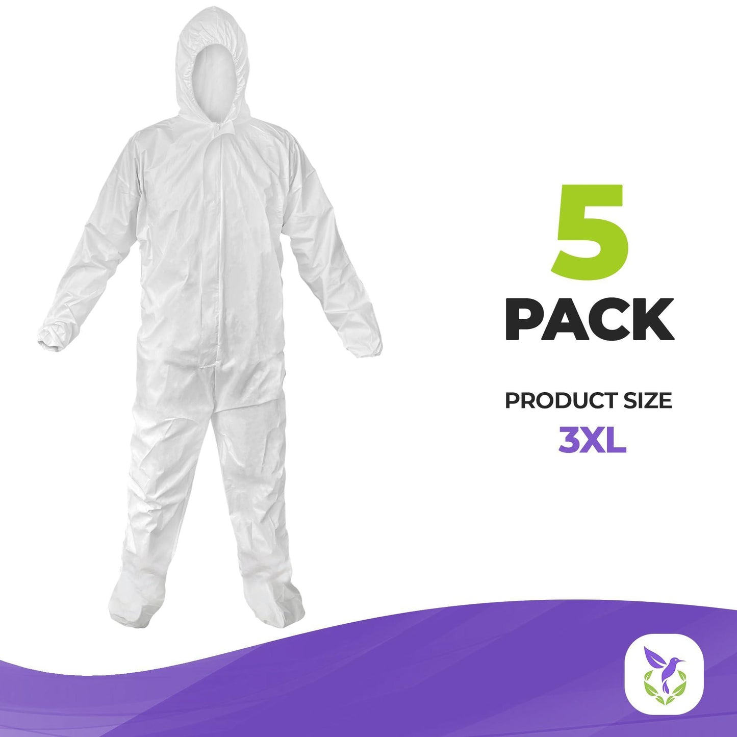 AMZ Medical Supply Disposable Coveralls for Men & Women 3X Large. 5 Pack of 60 GSM Microporous White Hazmat Suits Disposable. Disposable Hazmat Suit with Hood Boots Elastic Wrist Lower Back Zipper