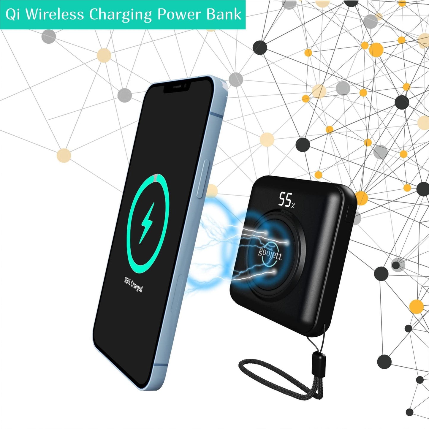 Wireless Portable Charger Power Bank 10000mAh Portable Phone ChargeriPhone Charger with Built in 4 Cable USB C Wireless Charging External Battery Pack Backup Compatible with iPhone Samsung iPad 1