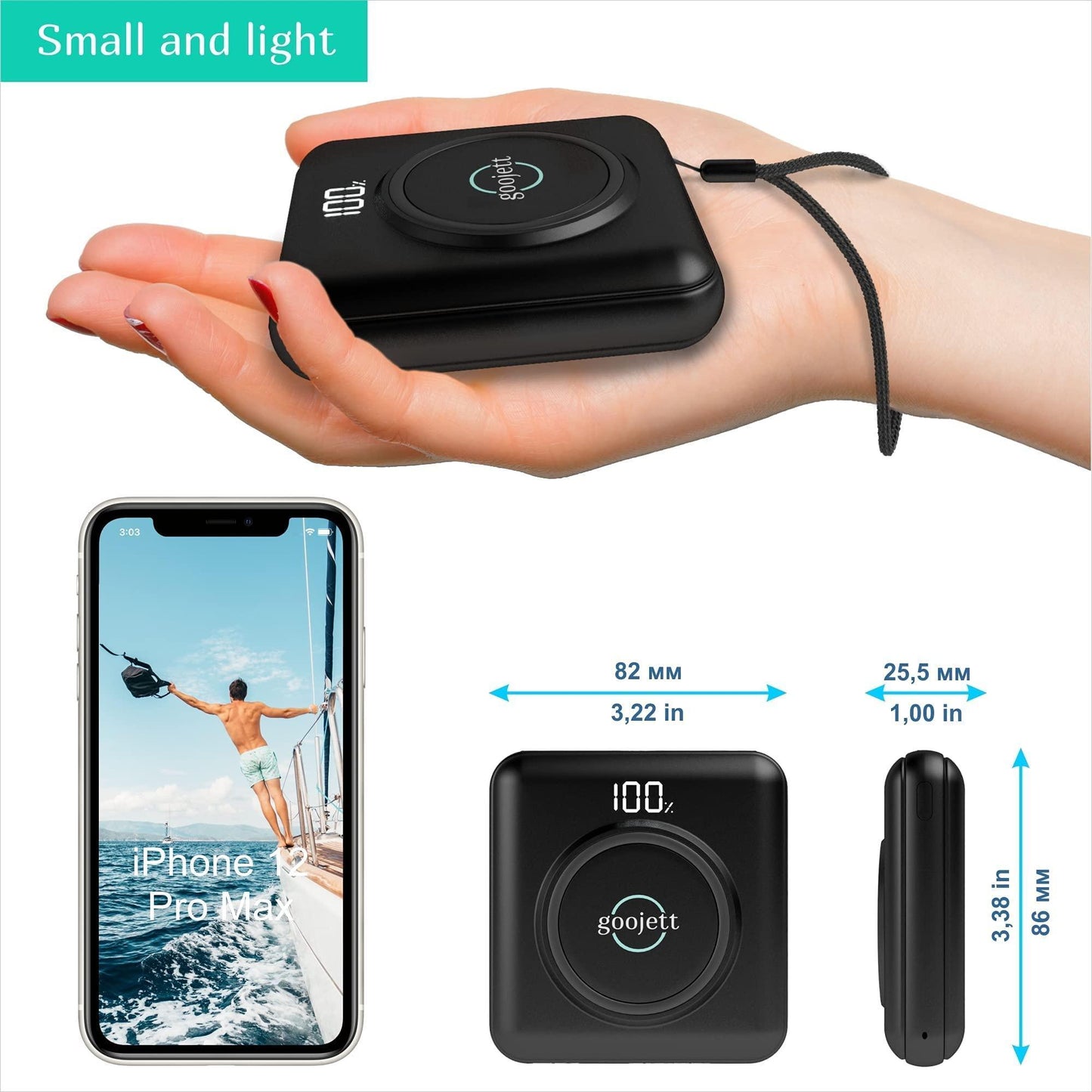 Wireless Portable Charger Power Bank 10000mAh Portable Phone ChargeriPhone Charger with Built in 4 Cable USB C Wireless Charging External Battery Pack Backup Compatible with iPhone Samsung iPad 1