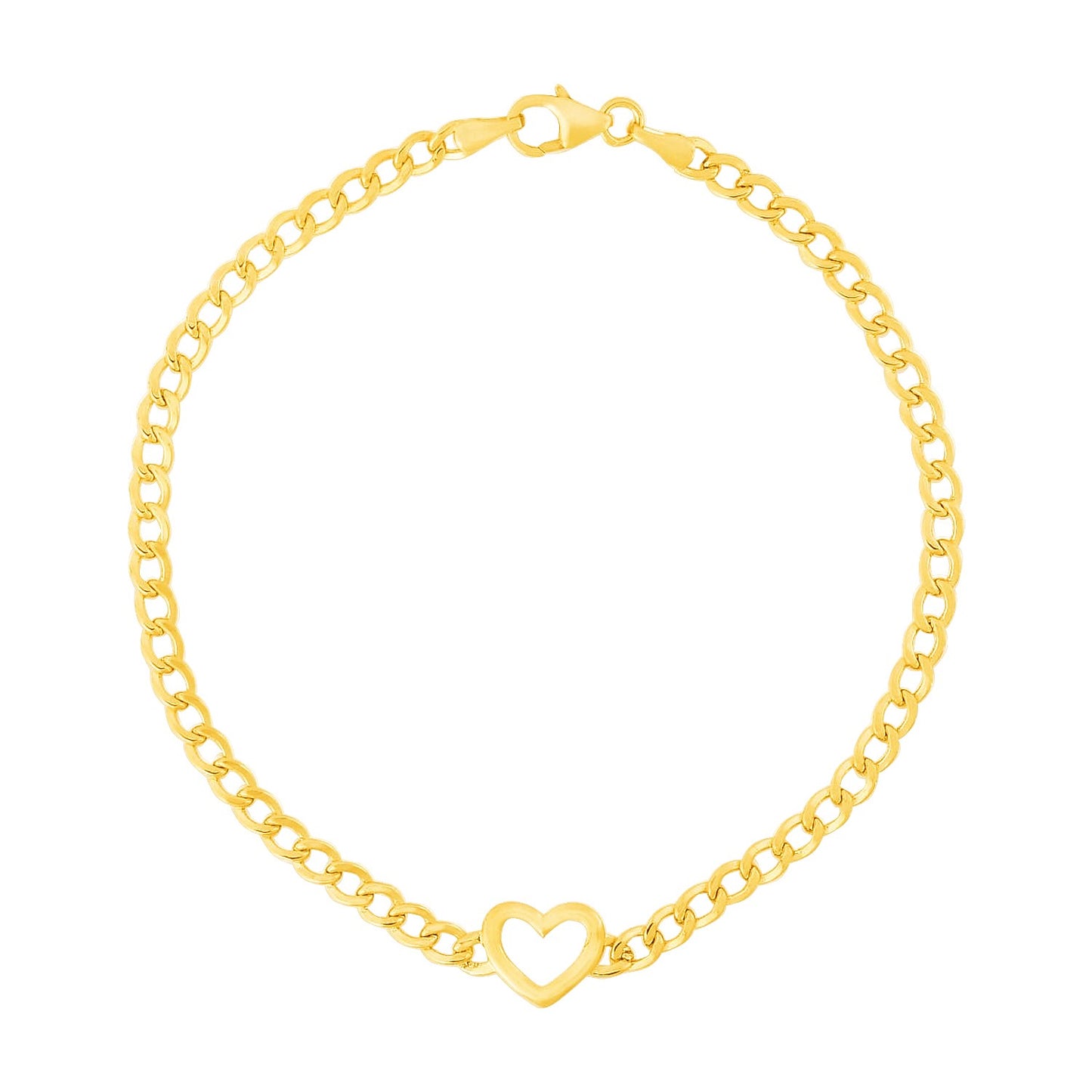 14k Yellow Gold 7 inch Curb Chain Bracelet with Heart