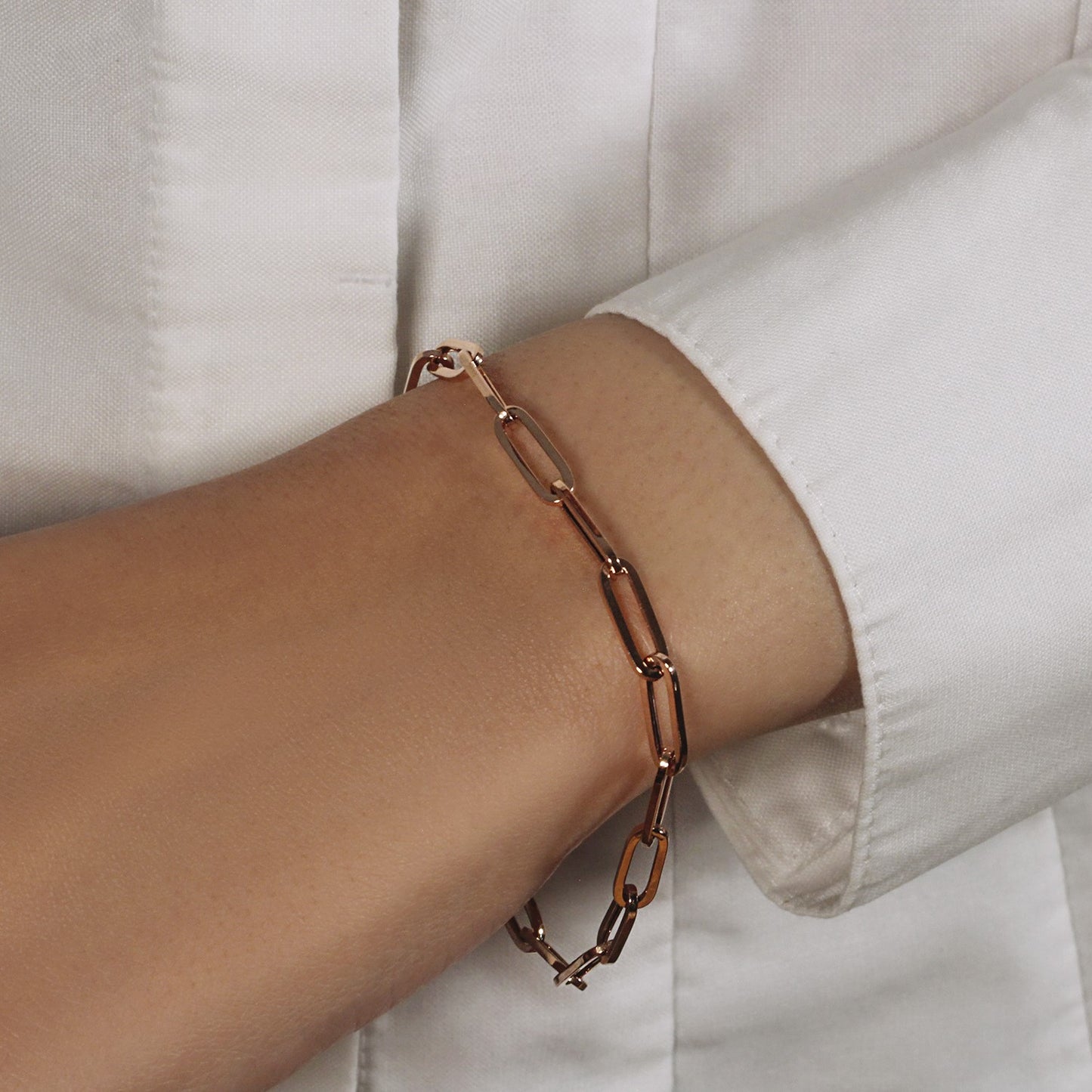 14K Rose Gold Bold Paperclip Chain Bracelet