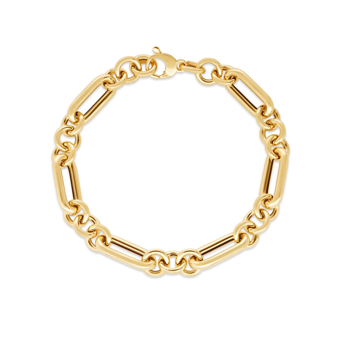 14k Yellow Gold Italian Alternating Paperclip Round Links Bracelet