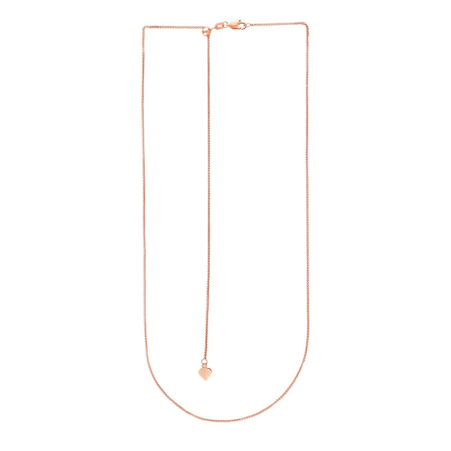 14k Rose Gold Adjustable Wheat Chain 1.0mm