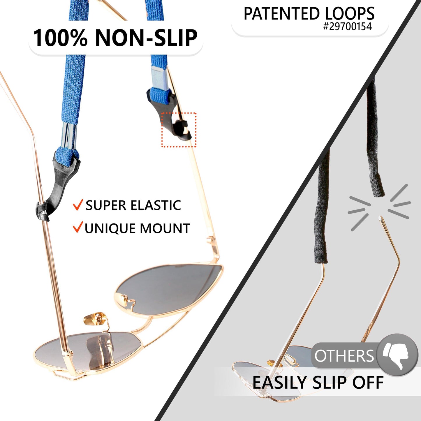 SIGONNA Eye Glasses String Holder Strap - Eyeglass Straps Cords for Men Women - Eyeglass Holders Around Neck - Sunglasses String Chain Lanyard Retainer - 2 Pcs (Black Blue)