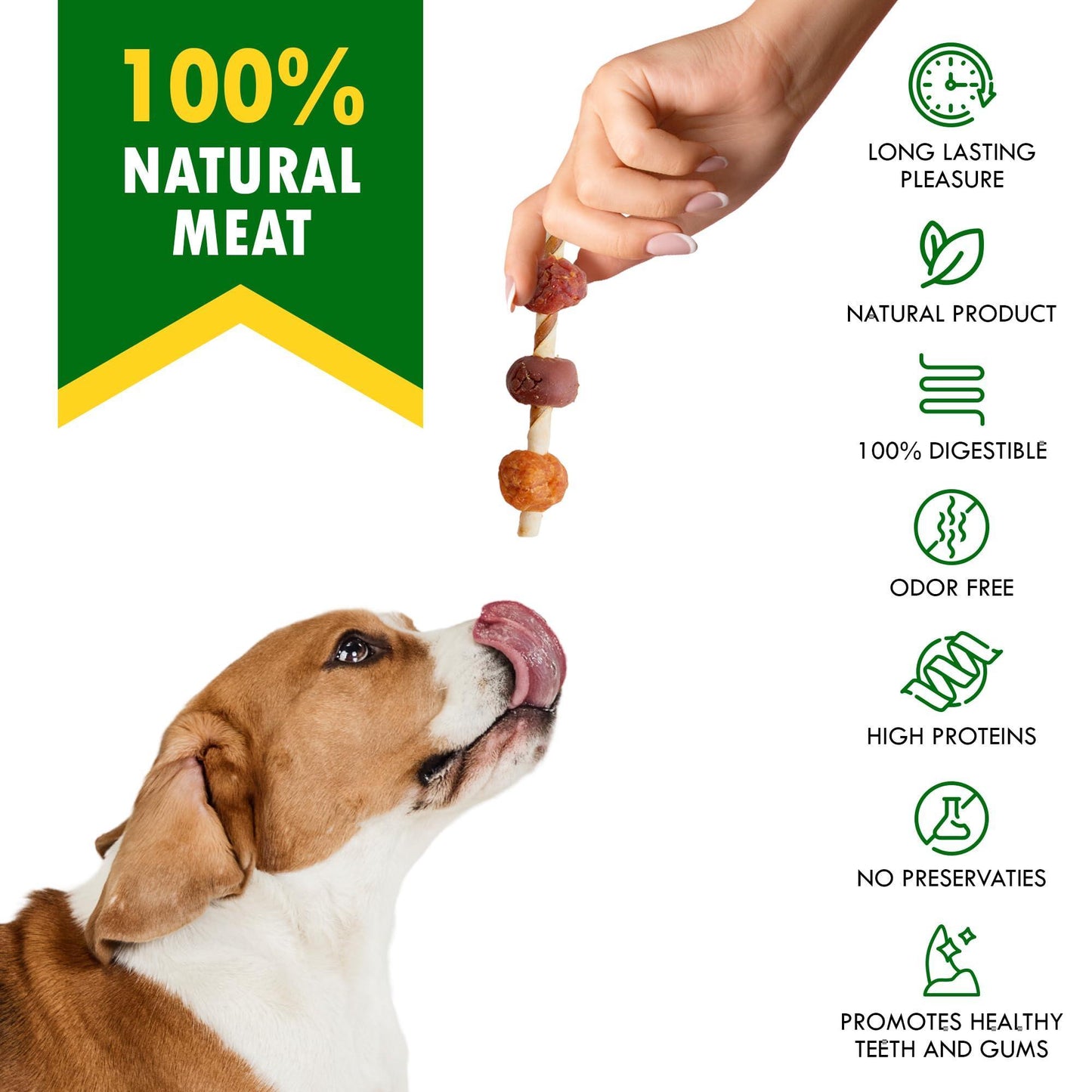 Kabobs Dog Rawhide Treats with Duck & Chicken Human Grade Meat   All Natural & Organic Dried Snacks   Grain Free Long Lasting Chews for Large & Small Dogs   Best Sticks for Training & Healthy Teeth