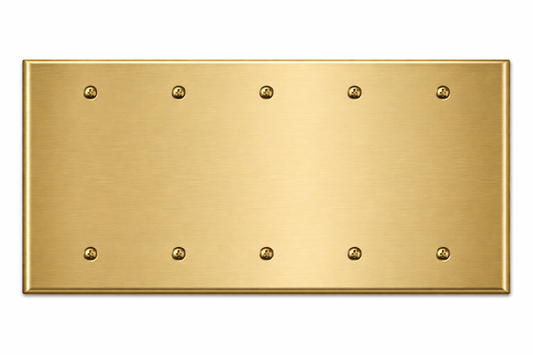 5-Gang Blank, Standard Size, Satin Brass Painted Metal Wall Plate