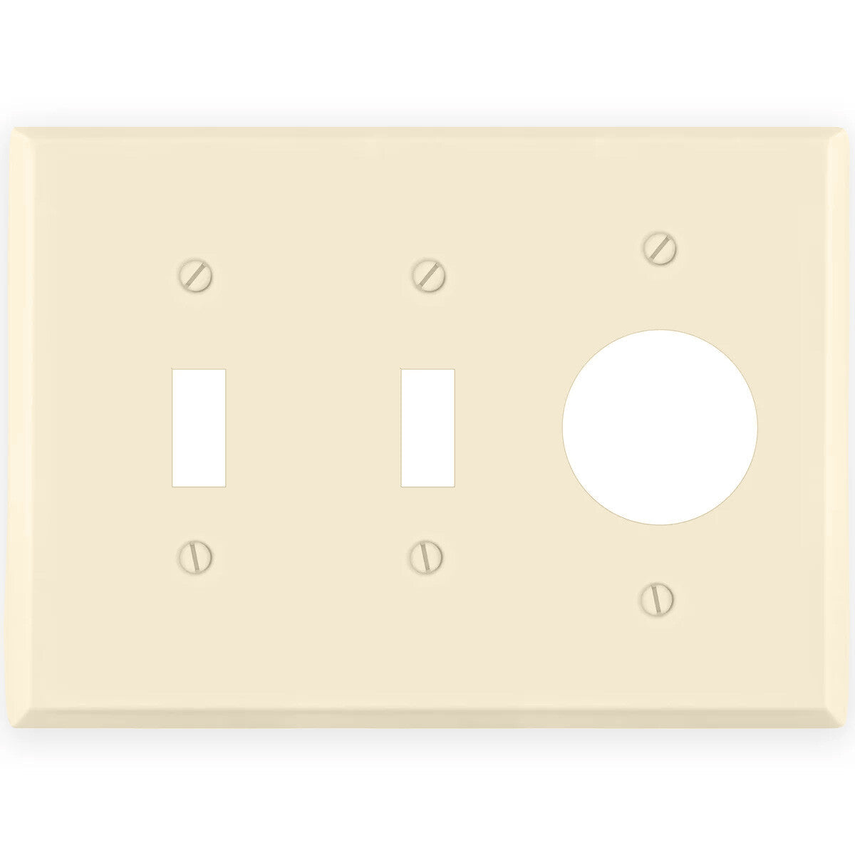 3-Gang with (2) Toggle (1) Single Receptacle Opening (1.405 in. ID), Standard Size, Ivory Semi-Gloss Painted Metal Wall Plate
