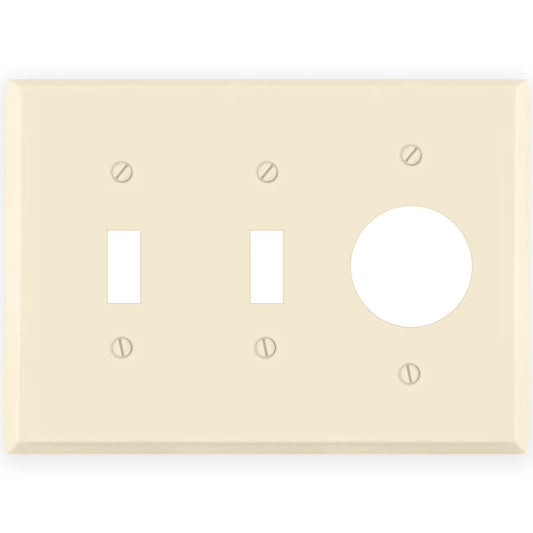 3-Gang with (2) Toggle (1) Single Receptacle Opening (1.405 in. ID), Standard Size, Ivory Semi-Gloss Painted Metal Wall Plate
