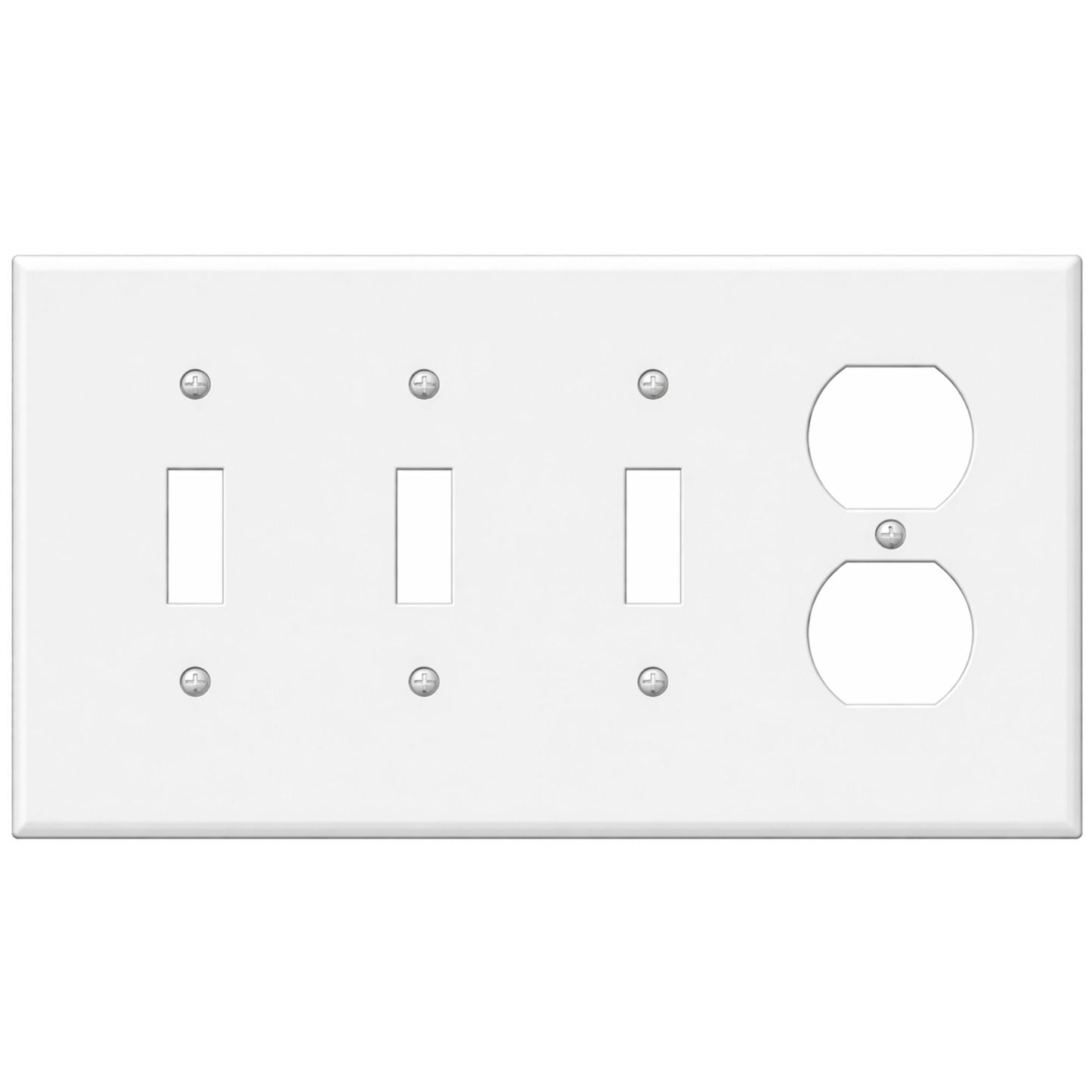 4-Gang with (3) Toggle (1) Duplex, Standard Size, White Painted Metal Wall Plate