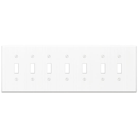 7-Gang Toggle, Standard Size, White Painted Metal Wall Plate