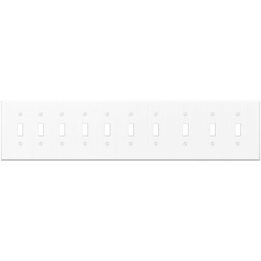 10-Gang Toggle, Standard Size, White Painted Metal Wall Plate