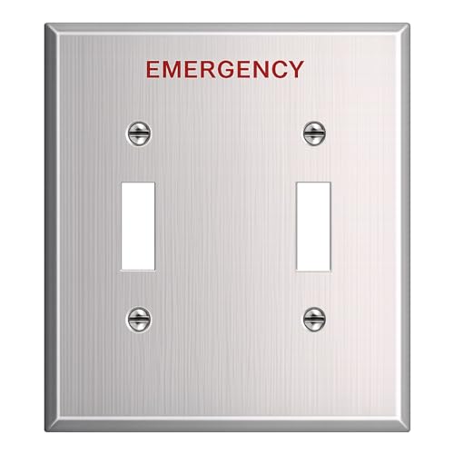 2-Gang Wall Plate, 2 Toggle openings, “Emergency”