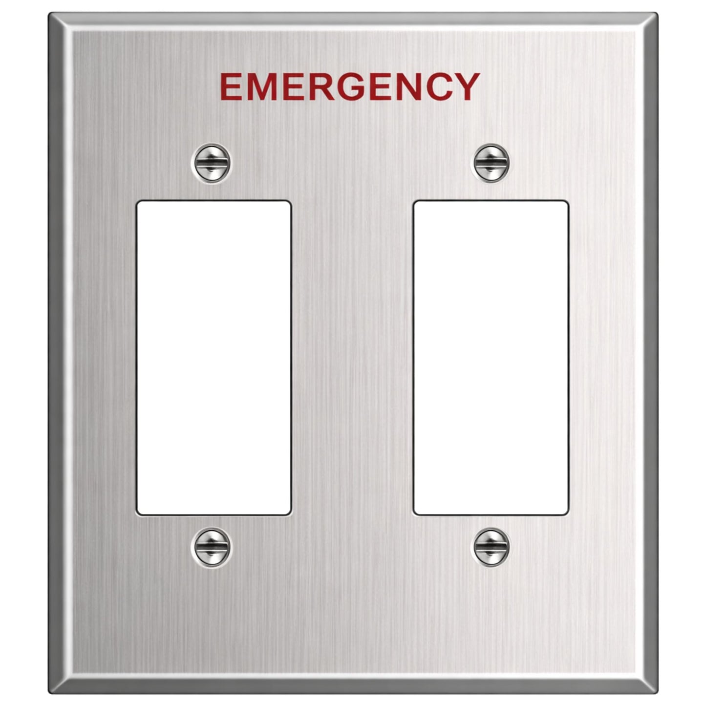 2-Gang Wall Plate, Block Duplex/GFI receptacle openings, “Emergency”