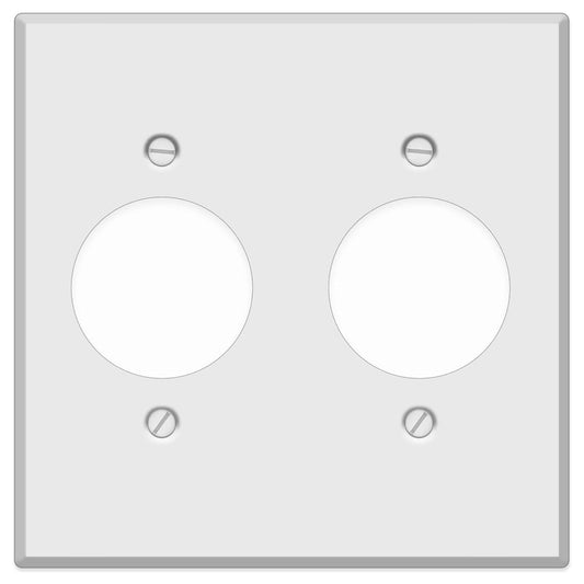 2-Gang, Standard Size, Double Round Receptacle Opening, White Semi-Gloss Metal Wall Plate Cover -  Made in USA