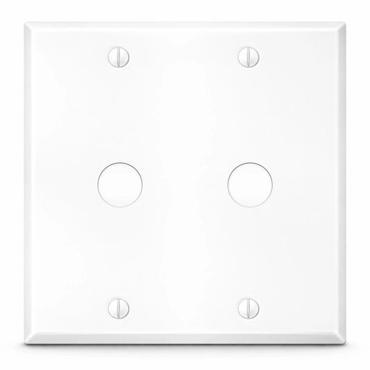 2-Gang, Standard Size, Double Round Telephone Opening, White Semi-Gloss Metal Wall Plate Cover -  Made in USA