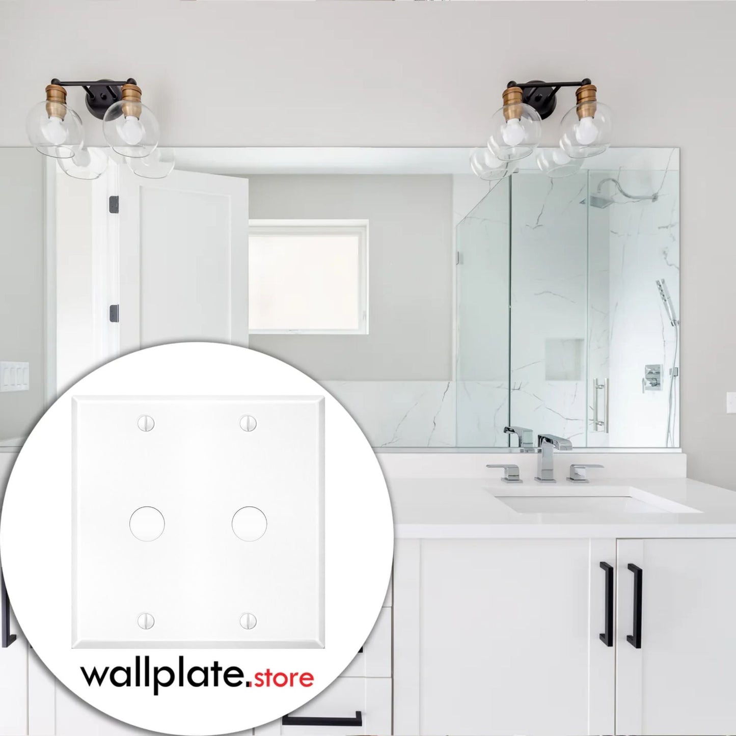 2-Gang, Standard Size, Double Round Telephone Opening, White Semi-Gloss Metal Wall Plate Cover -  Made in USA