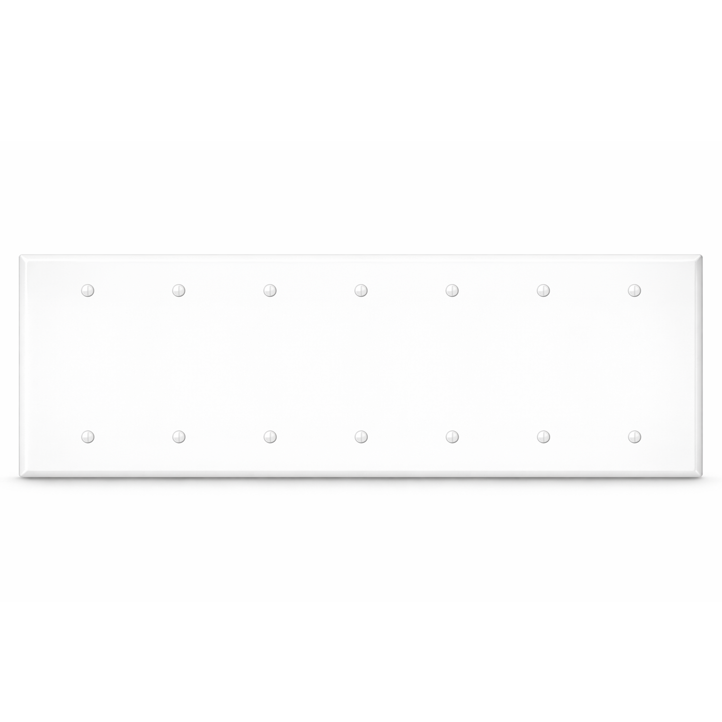 7-Gang, Standard Size, Blank, White Semi-Gloss Metal Wall Plate Cover -  Made in USA
