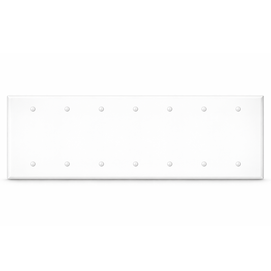 7-Gang, Standard Size, Blank, White Semi-Gloss Metal Wall Plate Cover -  Made in USA