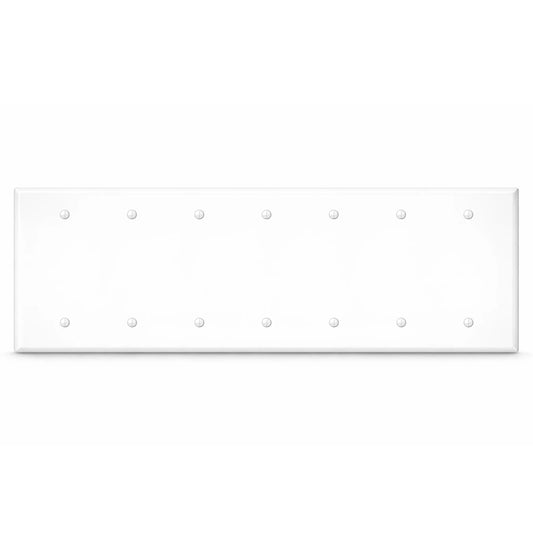 7-Gang, Standard Size, Blank, White Semi-Gloss Metal Wall Plate Cover -  Made in USA