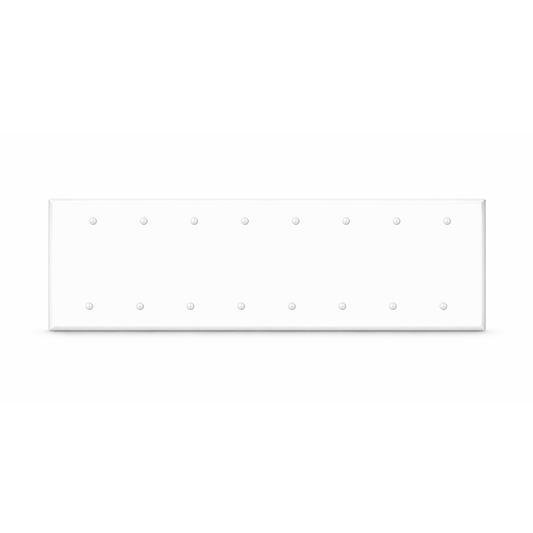 8-Gang, Standard Size, Blank, White Semi-Gloss Metal Wall Plate Cover -  Made in USA