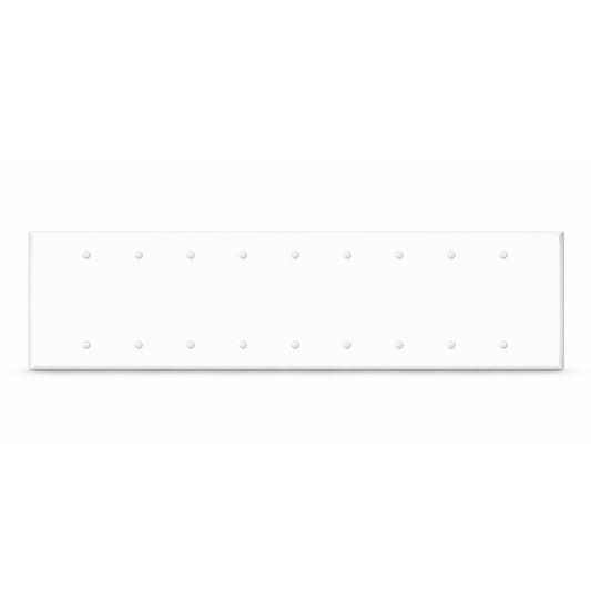 9-Gang, Standard Size, Blank, White Semi-Gloss Metal Wall Plate Cover -  Made in USA