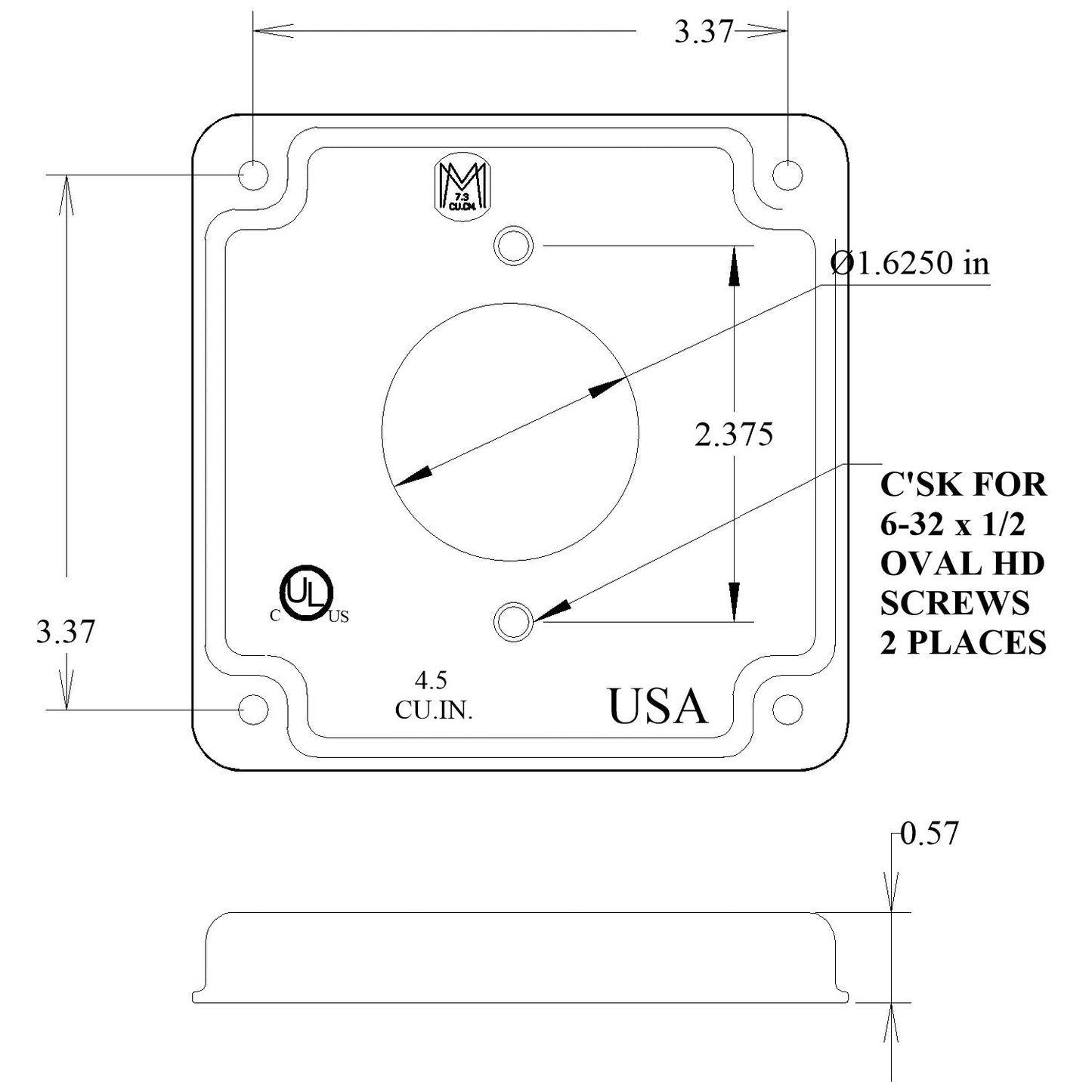 1-Gang, Single 1.6250 Diameter Receptacle, Unfinished Galvanized Steel 4 Inch Raised Cover -  Made in USA