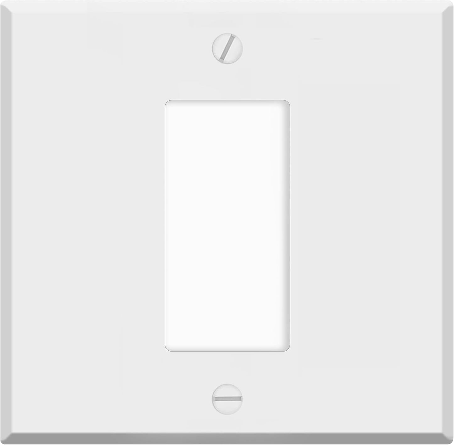 2‑Gang Standard Size Decora®‑Style Wall Plate – Centered GFCI Rocker Opening – White Metal (Made in USA)
