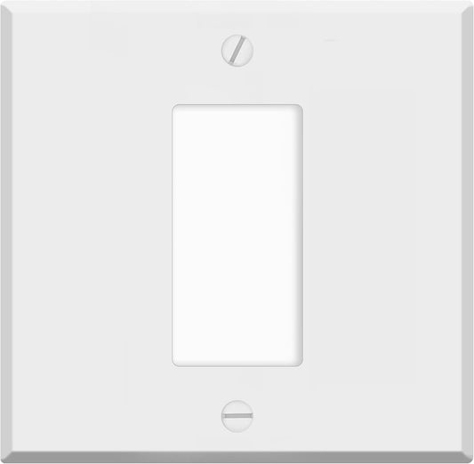 2‑Gang Standard Size Decora®‑Style Wall Plate – Centered GFCI Rocker Opening – White Metal (Made in USA)