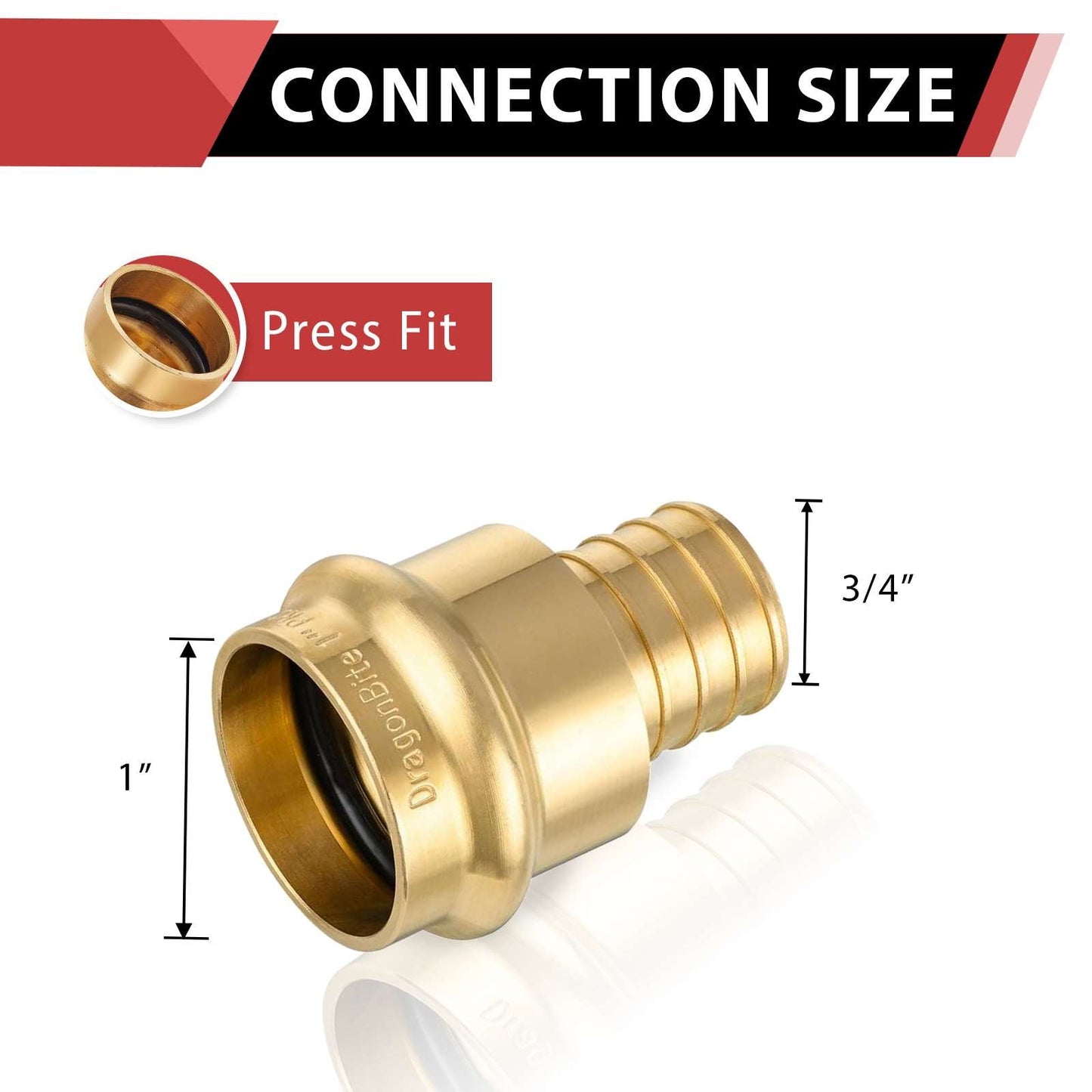 1" Press x 3/4" PEX Crimp Brass Adapter (Lead Free)
