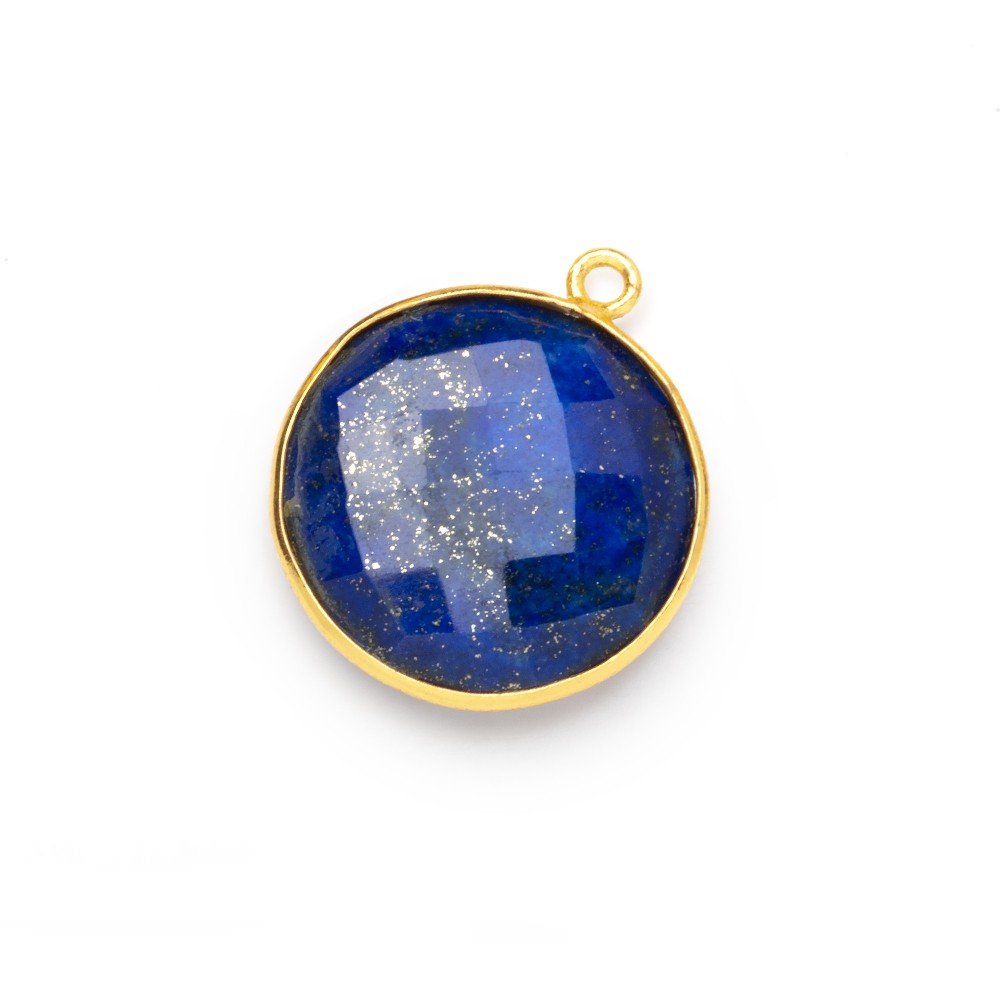 21mm Vermeil Bezel Lapis Lazuli Faceted Coin Pendant 1 piece