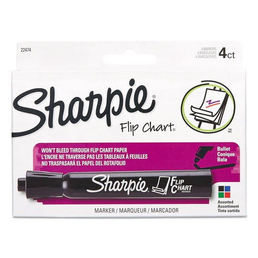 Sharpie Flip Chart Marker, Broad Bullet Tip, Assorted Colors, 4/Set