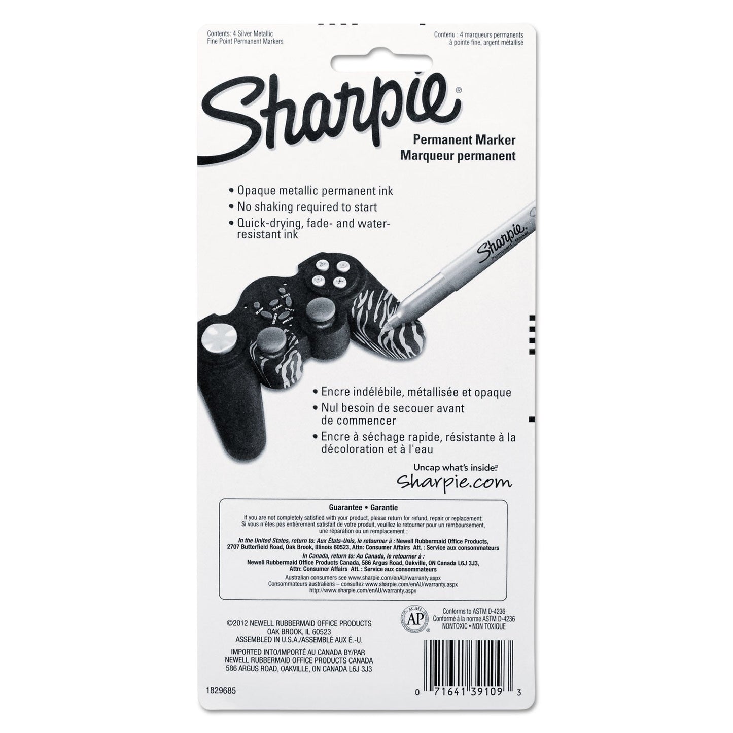 Sharpie Metallic Fine Point Permanent Markers, Fine Bullet Tip, Metallic Silver, 4/Pack